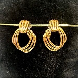 Monet Vintage Gold Hoop Earrings Post Backs​​​​​